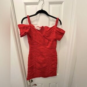Vintage 1980s Nadine Ruched Red Off-Shoulder Dress